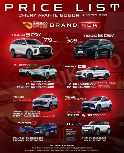 Pricelist Harga Chery cililin 2025